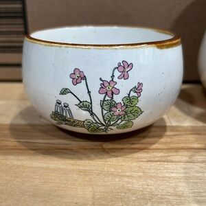 Vintage Beige with Floral Design Sugar Bowl Made in Korea. Set of 4